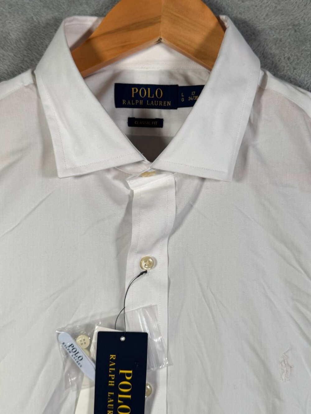 Polo Ralph Lauren Dress Shirt Mens L 17 34 35 White Classic Fit Poplin $130